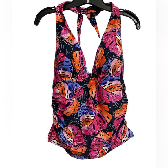 NWT Tommy Hilfiger Monstera Leaf Halter Tankini Top Size XL Multicolor Swim Top - Picture 5 of 12
